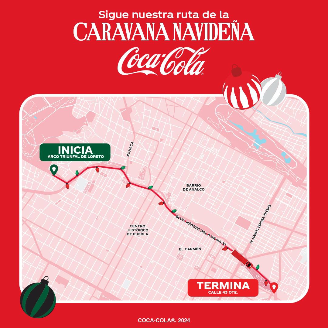 pepechedrauimx's tweet photo. 🐻‍❄️🧣La #CaravanaNavideña Coca-Cola 2024 llegará a #LaCapitalImparable este 4 de Diciembre.

Desde 👉🏼el Arco de Loreto hasta el Parque Juárez (43 Ote). #Puebla los espera para celebrar la Navidad en familia. 

📍Aquí les compartimos la ruta: https://t.co/O2wpwzcOiX