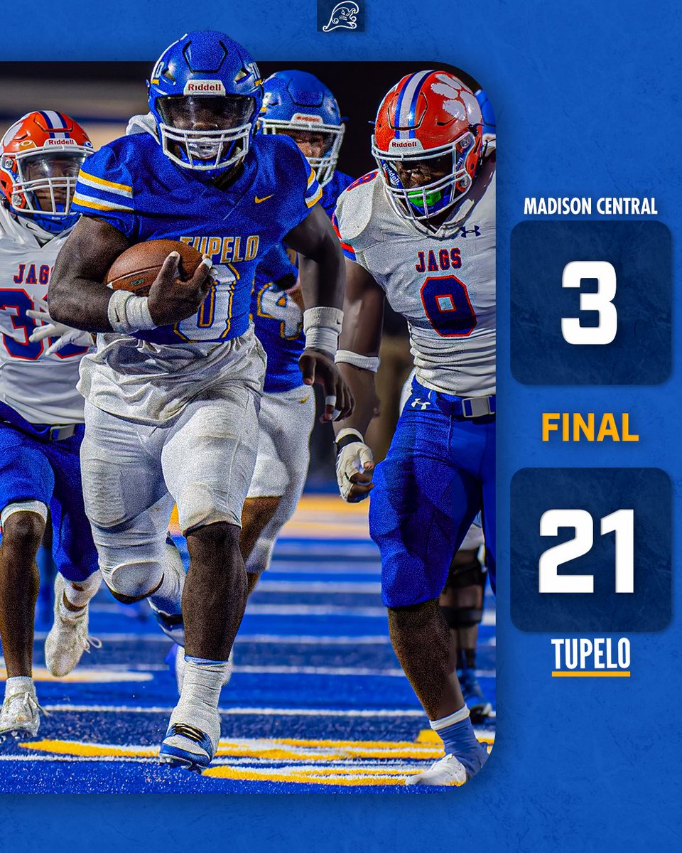 🌊 𝗥𝘂𝗻𝗻𝗶𝗻’ 𝘁𝗼 𝘁𝗵𝗲 ‘𝗦𝗵𝗶𝗽 | #𝗚𝗼𝗪𝗮𝘃𝗲

Tupelo outpaces Madison Central 14-3 in the second half to punch their ticket to the State Championship! JJ Hill finishes with 236 yds &amp; 3 tds on 28 carries.