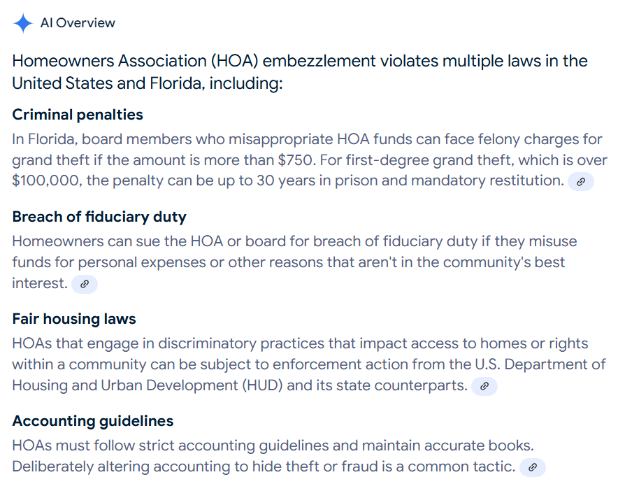 1060brickell's tweet photo. "In Florida, board members who misappropriate HOA funds can face felony charges for grand theft if the amount is more than $750. For first-degree grand theft, which is over $100,000, the penalty can be up to 30 years in prison and mandatory restitution."

What if the amount is $21 million? Asking for a friend. Hi Jacob Kassel. Hi David Treiger. Hi Mark Halpern. Hi @DeSimoneGroup👋😁

#HOAFraud #embezzlement #GrandTheft #1060Brickell @FrancisSuarez @vickiforflorida @MiamiPD @MiamiDadeCounty @ONLYinDADE @CBSMiami @MiamiHerald @wsvn @nbc6 @MaElviraSalazar @MiamiDadePD @Miamicom @miaminewtimes @MarioDB @MiamiTodayNews @JoeGorchowTV @FloridaDBPR