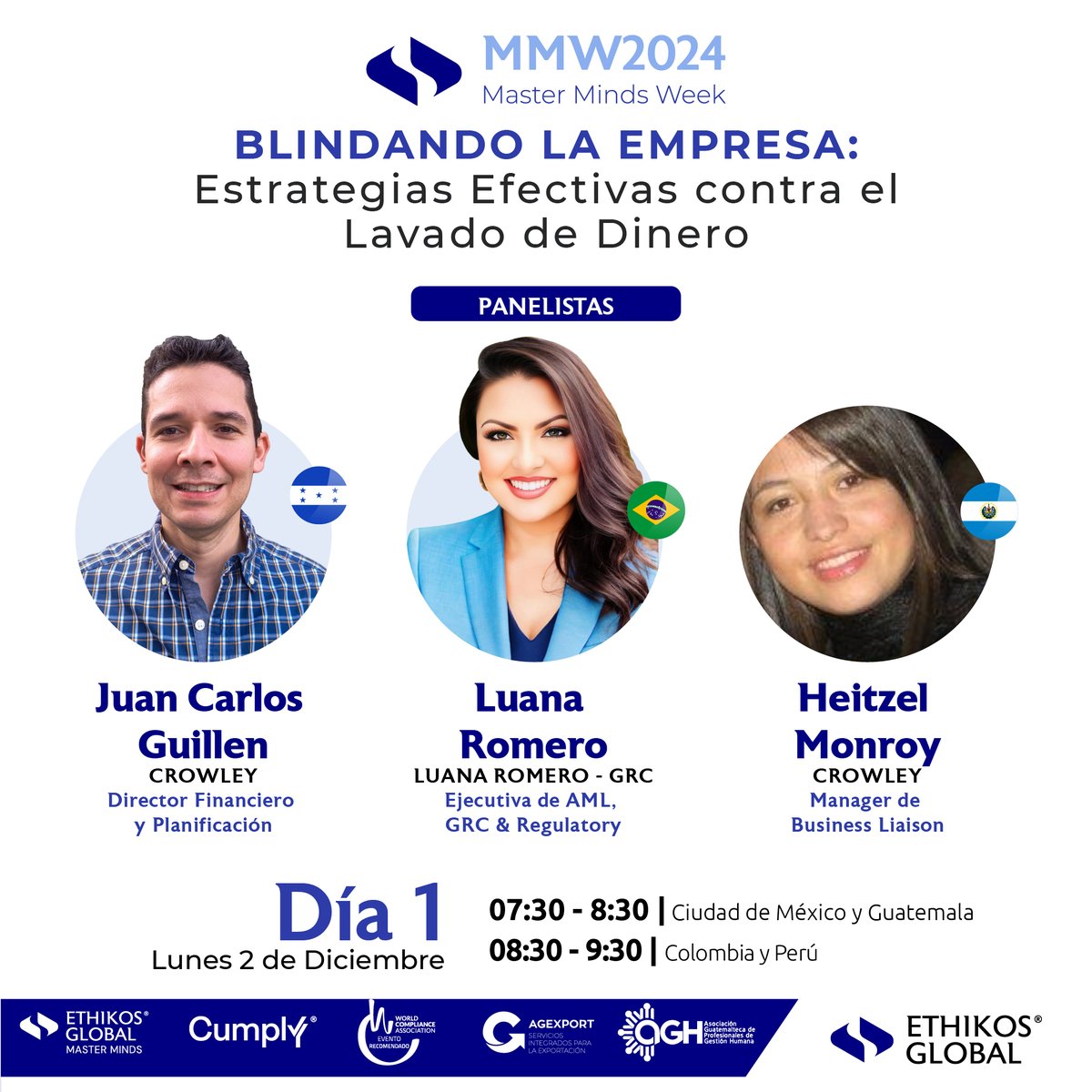 EthikosGlobal's tweet image. ¡Día 1 de Master Minds Week 2024!

🌟 Panel 1 (07:30 AM): Lavado de dinero con Crowley y Luana Romero.

👷 Panel 2 (08:30 AM): Cumplimiento en construcción con Hábitat y Macizo.

📅 Regístrate aquí: bit.ly/48ZVLwk

#MMW2024 #Ética #YoMeComprometo