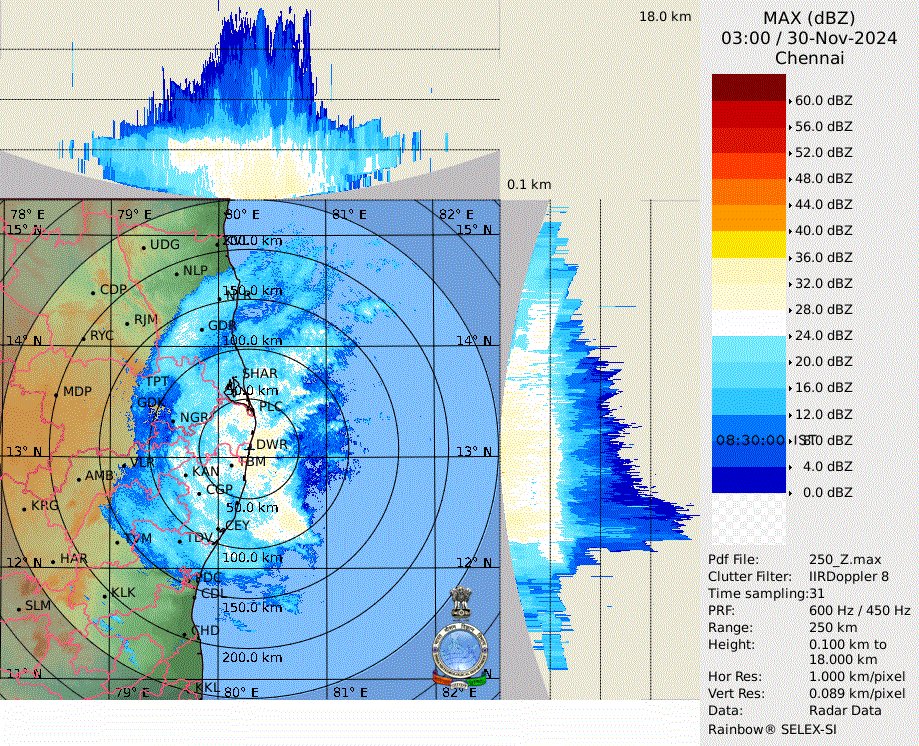 ChennaiWeather1's tweet photo. The radar shows that Chennai, Chengalpattu, and Kanchipuram districts are currently being lashed with moderate to heavy rainfall.

#CycloneFengal #Chennairains https://t.co/PQyaKG2blM