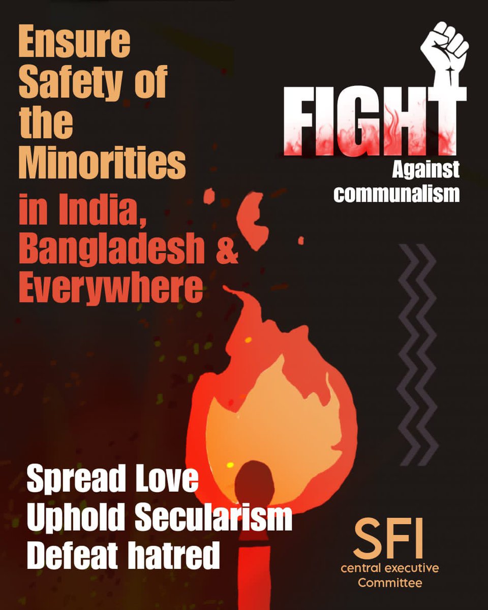 sficsnagar's tweet photo. Ensure safety of the minorities in India, Bangladesh and everywhere.

#SFI #SFIMaharashtra
#SFIChhSambhajinagar https://t.co/crCaUdLiEi