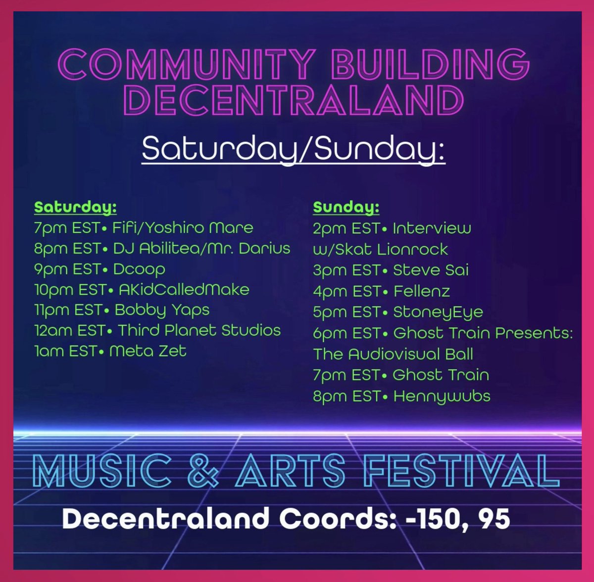 Bobby Yaps || Musician, Composer, Educator (@bobbyyapsmusic) on Twitter photo Party in <a href="/decentraland/">Decentraland</a> starts tomorrow at 7EST!
Shoutout to <a href="/SinfulMeatStick/">SinfulMeatStick.eth</a> for organizing what’s sure to be an incredible event! <a href="/CBDecentraland/">Decentraland Community</a> Party in <a href="/decentraland/">Decentraland</a> starts tomorrow at 7EST!
Shoutout to <a href="/SinfulMeatStick/">SinfulMeatStick.eth</a> for organizing what’s sure to be an incredible event! <a href="/CBDecentraland/">Decentraland Community</a>