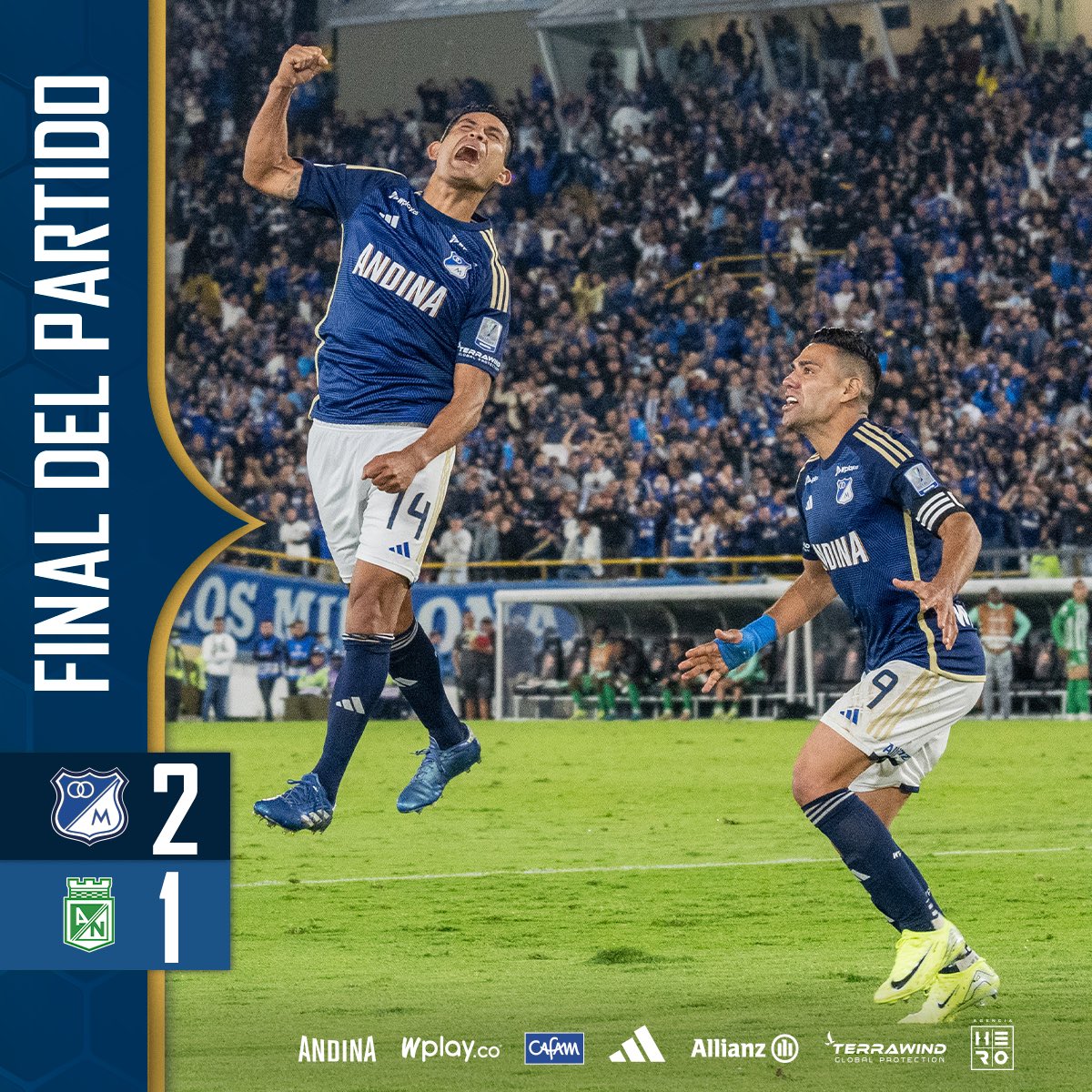 ⏱️90' ¡VAMOS MILLONARIOS CARAJOOOOOOOOOO! ¡LOS 3 PUNTOS SON AZULES EN EL CAMPIIIIIIIIIIIIIIÍN! ⚽️⚽️💙🔥

🔵⚪️  MFC 2️⃣ - 1️⃣  NAL 🟢⚪