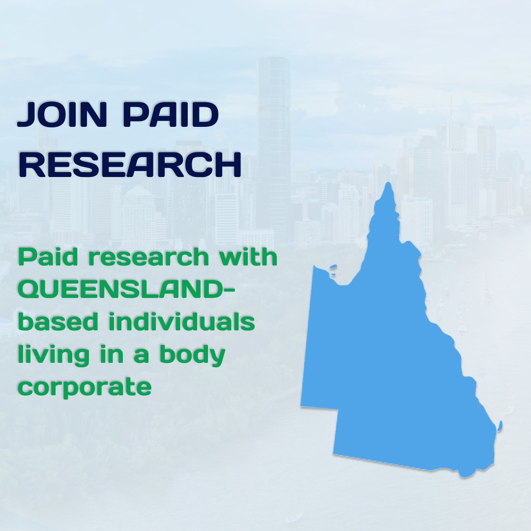 PAID INTERVIEW WITH QLD-BASED PEOPLE, 100 AUD INCENTIVE
MPRO Research invites Queensland-based individuals living in a body corporate to participate in a paid online interview. To participate, please, fill in the form: forms.office.com/r/fhSXthnuRJ
#mproresearch