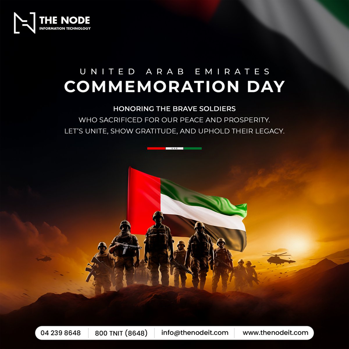 thenodeit's tweet image. Celebrating UAE Commemoration Day with pride and gratitude, standing tall with Node Information Technology. 🇦🇪 #UAECommemorationDay #NodeIT #Proud