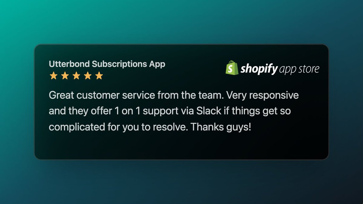 We value every single customer and their journey with us. 💖

That’s why We offers quick responses and 1-on-1 Slack support to make sure you always feel supported. 💬💡

Install now: apps.shopify.com/utterbond-subs… 

#ShopifySupport #CustomerFirst #Shopify #Subscription #ShopifyApps