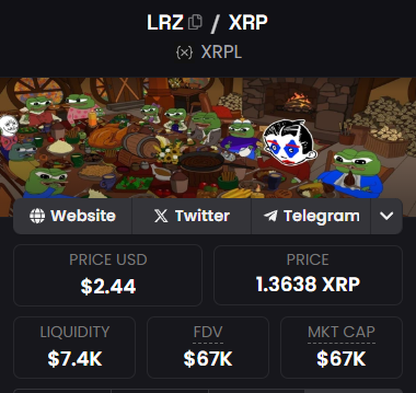 frds_ape's tweet photo. i found alpha on $XRP MCAP 67k $LRZ

☑️Twitter: @Lorenzo_Xrpl 
☑️Telegram: https://t.co/CwDc565El1
☑️Website: https://t.co/bFvxaa6QY5
☑️Lead CTO by: @crypzic & @AlphaLoungeXRP 
☑️Dex Paid: https://t.co/fJx7d9x8MO

#XRPLCommunity #MemeFi #memecoin1000x #XRPArmy #Airdrop #XRPMEMECOIN #XRPHolders