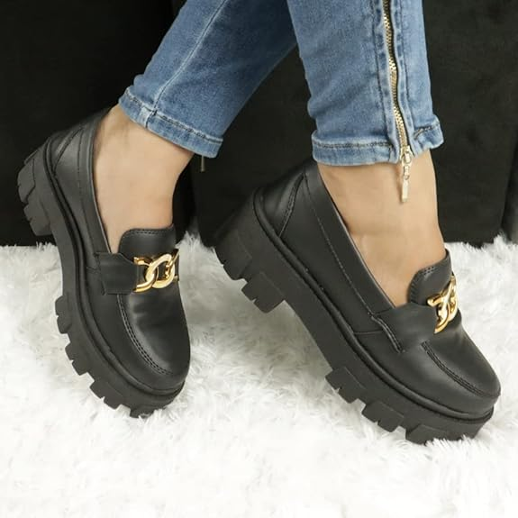 Mocassim Feminino Tratorado GuGi Com Metal Oxford Plataforma Blogueira Leve 403-GG