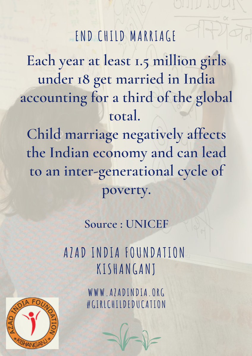 yumanhussain's tweet image. India accounts for 1/3 of global child marriages, with 1.5M girls under 18 married every year. This fuels poverty and impacts our economy. Let's break this cycle and secure a better future for our girls.
#16DaysOfActivism2024 
#16DaysOfAction 
#EndChildMarriage