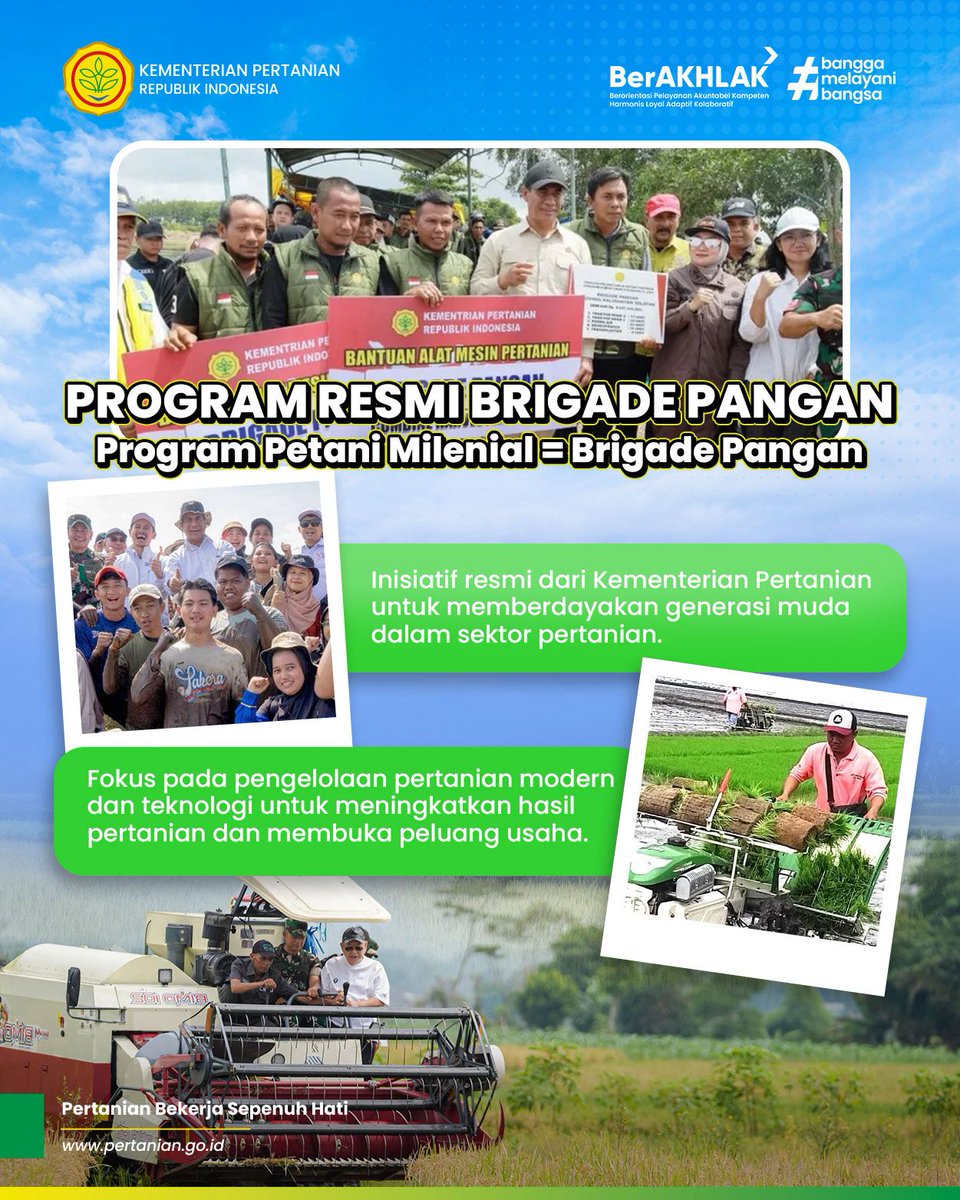 kementan's tweet photo. ⚠️ Waspada Penipuan!
Banyak akun palsu yang menyebarkan informasi tidak benar tentang Program Petani Milenial atau Brigade Pangan. Jangan mudah percaya pada link atau akun yang tidak resmi. Dapatkan informasi langsung dari website resmi Kementan di https://t.co/U9QeSfFK04. https://t.co/aM1g0P4Kvn
