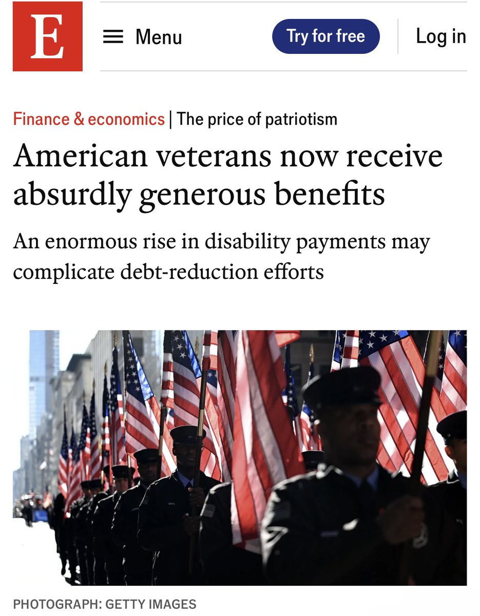 sentdefender's tweet photo. Whoever wrote this article in the Economist should be endlessly shamed and ridiculed, that last sentence of the article literally reads, “America’s veteran obsession has gone too far.” What a trash article from a trash news publication. https://t.co/nivzBsvfJE