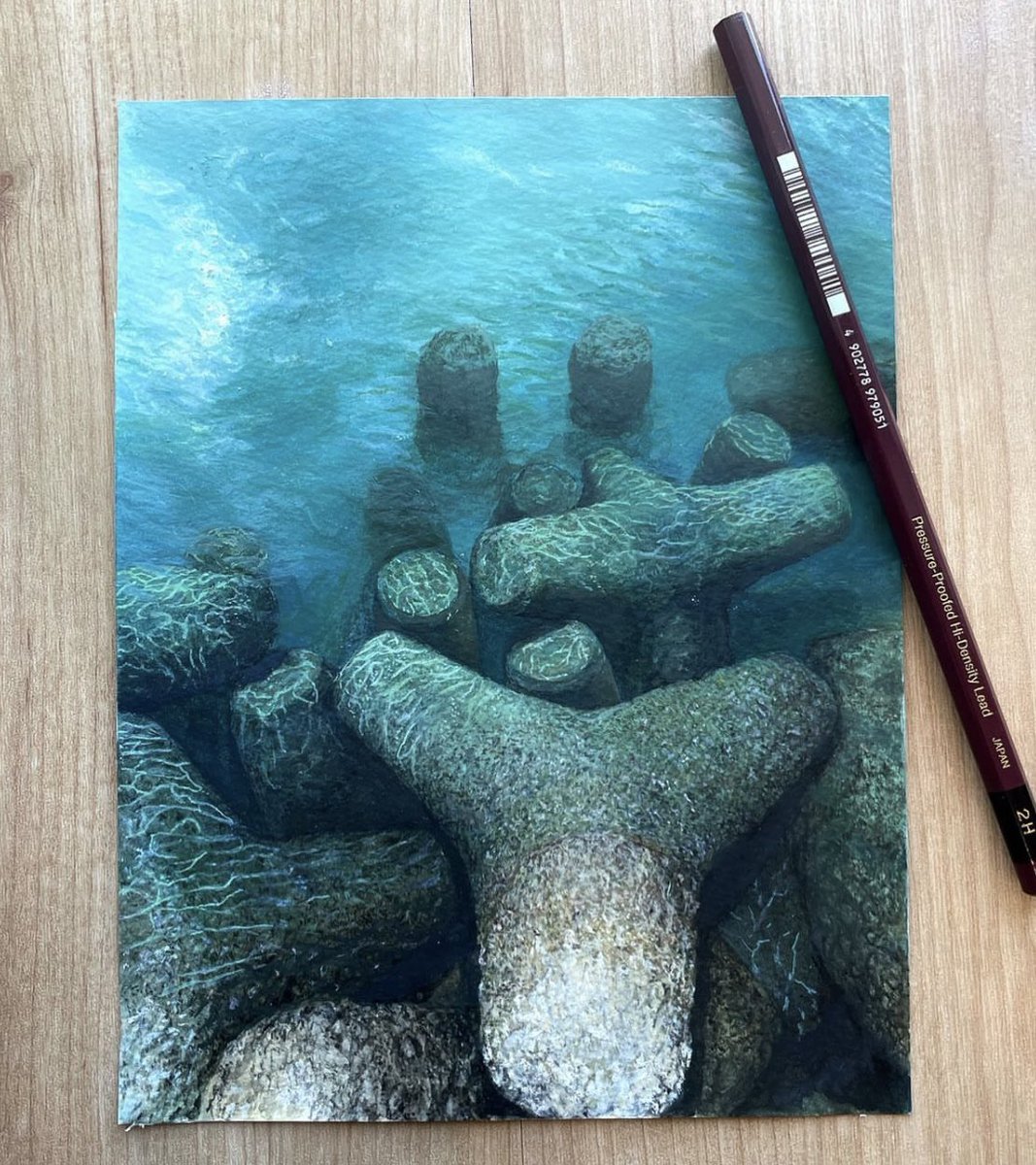 towa_sea_art's tweet photo. ダイソーの画材で描きました。
不安や後悔で鬱になっていた時期に眺めた海です https://t.co/Qh4G81pyxa