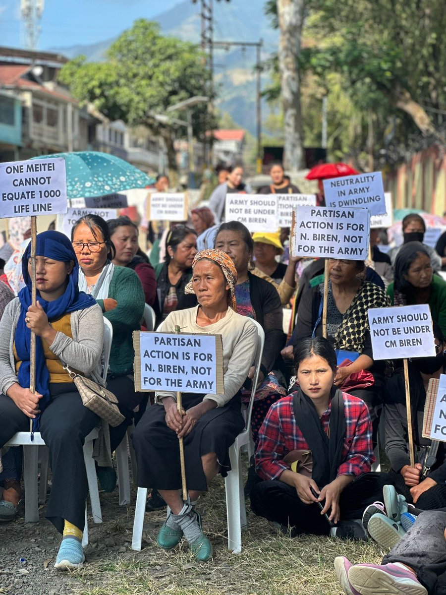 Sumkawn's tweet photo. Manipur: Today, CoTU enforced a definitive 12-hour Total Shutdown in the Kangpokpi district, responding to the unjust road restrictions imposed by the Indian Army at Leimakhong. 

A peaceful rally was organized by LAPC to demand action on this pressing issue. The LAPC firmly called upon the 57th Mt. Division to reopen the sole lifeline connecting the communities of Kangpokpi and Churachandpur. 

It is unacceptable that due to the recent disappearance of a Meitei individual in Leimakhong, the army has imposed such harsh measures. We must remember that on May 4, 2023, a Kuki individual was forcibly taken from an Army vehicle by a Meitei mob and brutally killed right before their eyes.

 Despite this atrocity, the Kuki groups have refrained from pointing fingers at the army out of respect, highlighting the need for a fair and just response from all parties involved.

@PIBHomeAffairs @HMOIndia @adgpi @Spearcorps @MIB_India @easterncomd @ANI @PTI_News @IndiaTodayNE @NENowNews @NELiveTV @NortheastToday @the_hindu @ThePrintIndia @IndianExpress @thewire_in @timesofindia @ttindia @scroll_in @vijaita @afridahussai @BDUTT