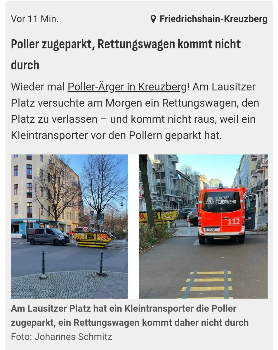 Wieder mal Poller-Ärger in Kreuzberg! 
Genauy die Poller sind Schuld.