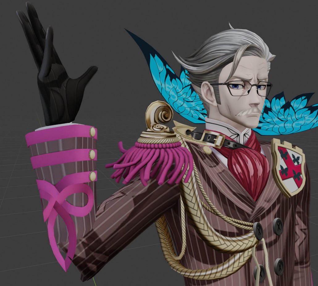 switch_rose's tweet photo. i’ve gotten moriarty capable of extremely rudimentary movement without exploding. his vertex groups looked broken, so i roughly reassigned them, but there’s so little documentation about these models i’m still not 100% confident in that. i have to learn how to do joints properly. https://t.co/FnQrS9LfIL