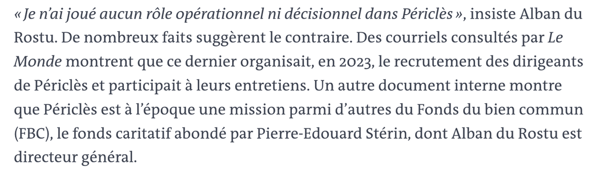 .<a href="/lemondefr/">Le Monde</a> révèle qu'Alban du Rostu a largement contribué au projet Périclès et donc à l'offensive idéologique de PE Stérin. Rachat de journaux, de chaînes, de radios, d'écoles de journalisme: les médias français vivent leur moment réactionnaire.
lemonde.fr/economie/artic…