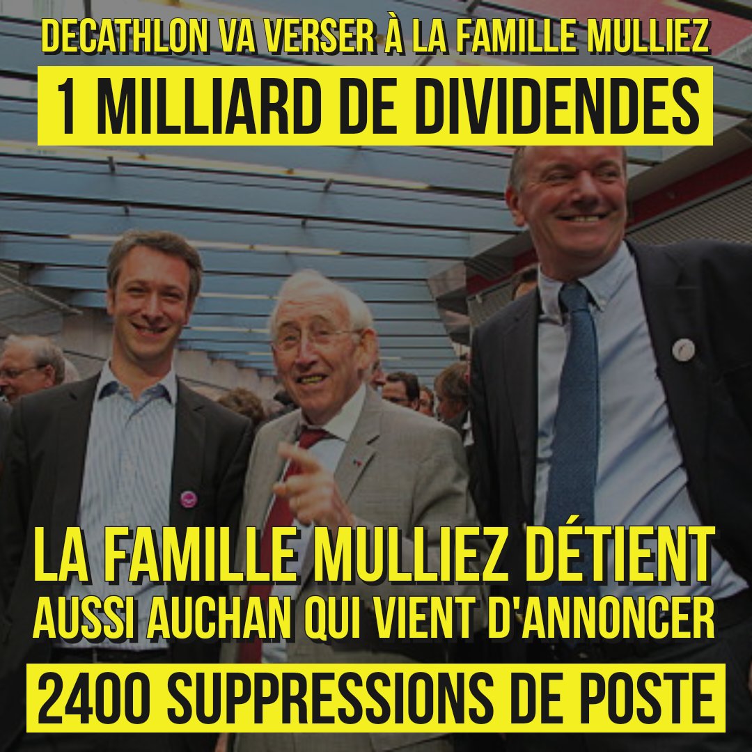 Pourquoi les milliardaires se permettent tout ? Parce que nous les laissons faire. Decathlon va ainsi verser à son actionnaire, la famille Mulliez, 1 milliards d'€ de dividendes pour 2024. Coïncidence : cette même famille Mulliez détient Auchan, qui annonce 2400 licenciements !