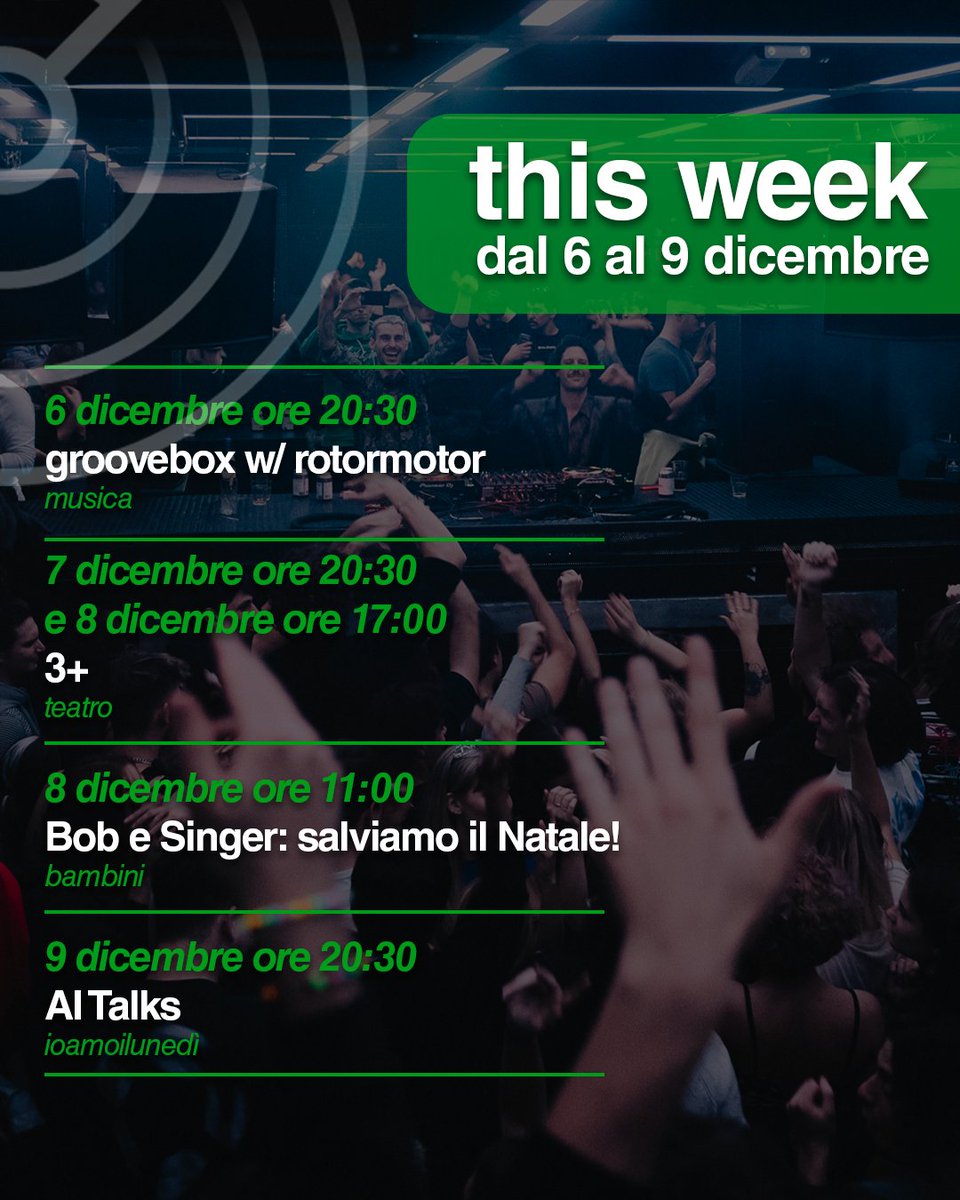 Hangar Teatri Trieste (@hteatri) on Twitter photo Scopri i prossimi eventi a Hangar Teatri:
๐ธ ๐๐ฟ๐ผ๐ผ๐๐ฒ๐๐ผ๐
๐/ ๐ฅ๐ผ๐๐ผ๐ฟ๐ ๐ผ๐๐ผ๐ฟ
๐6/12 h20:30
๐น๐ฏ+
๐7/12 h20:30 e 8/12 h17:00
๐ธ๐๐ผ๐ฏ ๐ฒ ๐ฆ๐ถ๐ป๐ด๐ฒ๐ฟ: ๐๐ฎ๐น๐๐ถ๐ฎ๐บ๐ผ ๐ถ๐น ๐ก๐ฎ๐๐ฎ๐น๐ฒ!
๐8/12 h11:00
๐น๐๐ ๐ง๐ฎ๐น๐ธ๐
๐9/12 h20:30
๐liveticket.it/hangarteatri Scopri i prossimi eventi a Hangar Teatri:
๐ธ ๐๐ฟ๐ผ๐ผ๐๐ฒ๐๐ผ๐
๐/ ๐ฅ๐ผ๐๐ผ๐ฟ๐ ๐ผ๐๐ผ๐ฟ
๐6/12 h20:30
๐น๐ฏ+
๐7/12 h20:30 e 8/12 h17:00
๐ธ๐๐ผ๐ฏ ๐ฒ ๐ฆ๐ถ๐ป๐ด๐ฒ๐ฟ: ๐๐ฎ๐น๐๐ถ๐ฎ๐บ๐ผ ๐ถ๐น ๐ก๐ฎ๐๐ฎ๐น๐ฒ!
๐8/12 h11:00
๐น๐๐ ๐ง๐ฎ๐น๐ธ๐
๐9/12 h20:30
๐liveticket.it/hangarteatri