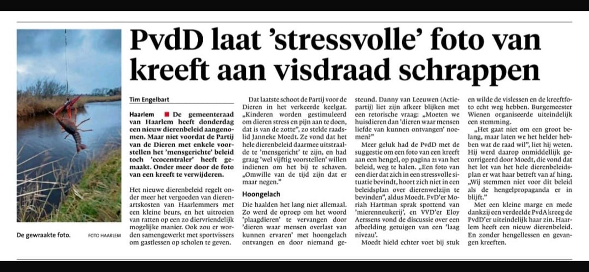Jacqueline_1978's tweet photo. Niet voor niets geldt ‘een beeld zegt meer dan 1000 woorden’. Een kreeft aan een haak in een dierenwelzijnsnota is de wereld op z’n kop. Net zoals het promoten van hengelen op basisscholen. Fijn dat we de nota met deze en andere voorstellen beter hebben gemaakt. https://t.co/w2gDk5gIsV