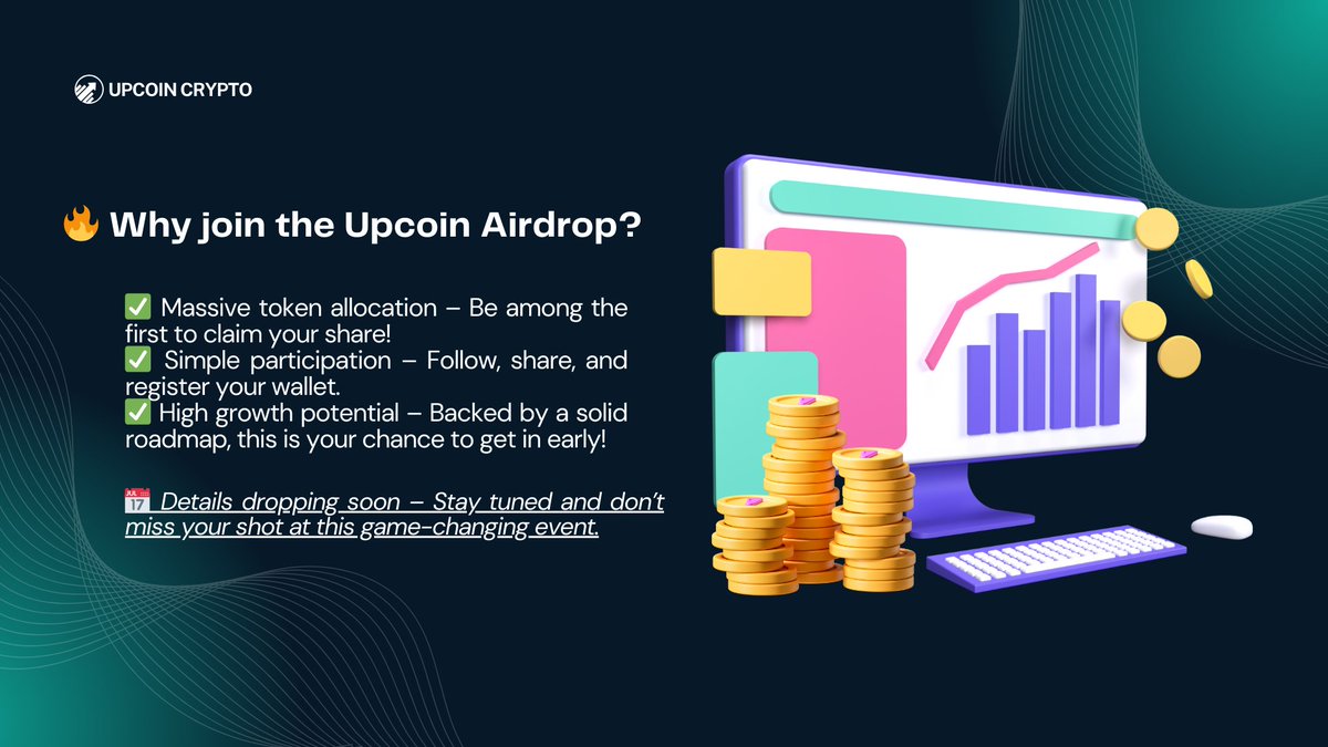 UpcoinCrypto's tweet photo. 🚀 Biggest Airdrop Alert – Coming Soon! 🎉

💎 Upcoin is preparing to launch with an unbelievable giveaway that will shock the entire crypto community!

👉 Get ready for the reveal – It’s going to be BIG!
#Upcoin #Airdrop #CryptoGiveaway https://t.co/Qw8yMyZS21