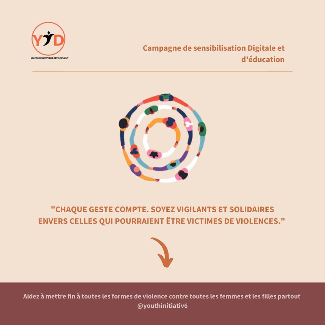 YouthInitiativ6's tweet photo. Chaque geste compte. Soyez vigilants et solidaires envers celles qui pourraient être victimes de violences.
👉👉Partagez et suivez-nous pour dire NON AUX VIOLENCES FAITES AUX FEMMES
#YouID #nonviolence #YID #violencesauxfemmes https://t.co/242JOaEOPl