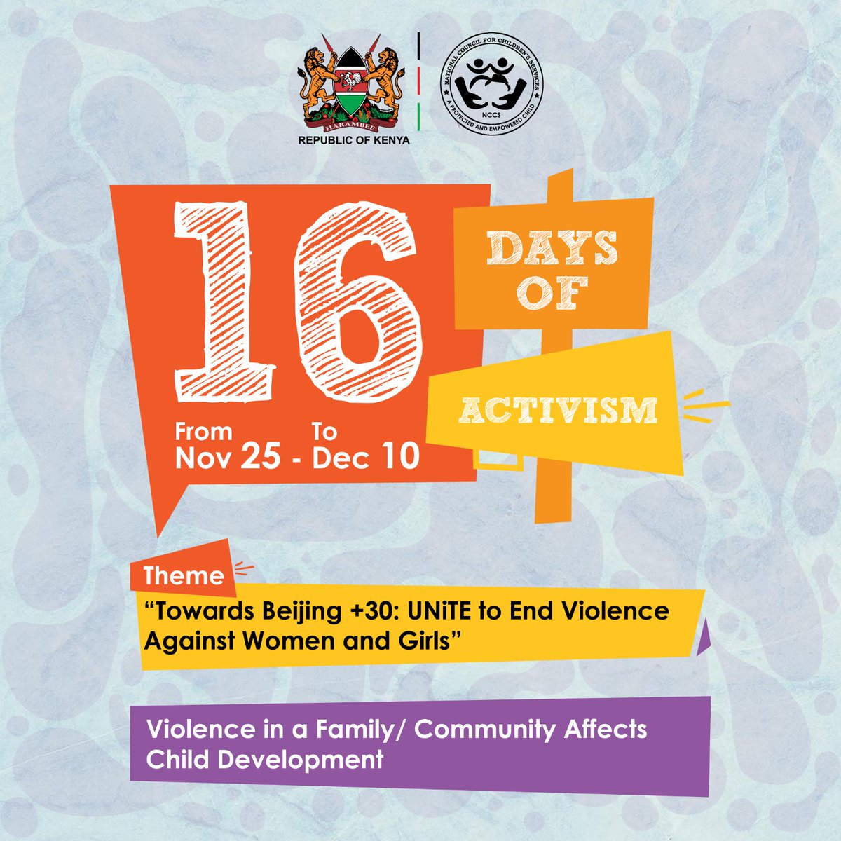 Violence in a family/ community affects child development.
Report all forms of violence to National Child helpline 116

#EndViolence 
#16DaysOfActivism 
#16DaysOfActivismAgainstGBV