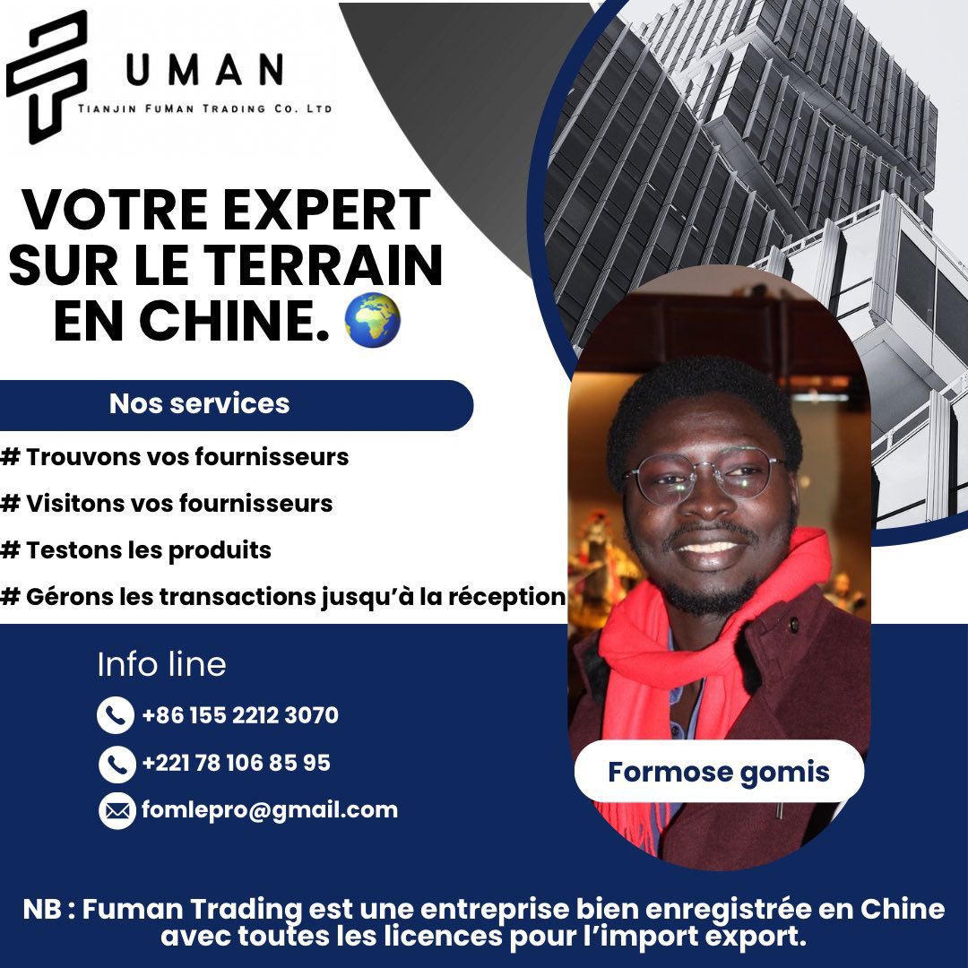 FomleproFlp's tweet photo. Votre partenaire sure et fiable Fuman Trading. 
Pour tout vos besoins de sourcing tout type de produit nous sommes à votre service. 
Whatsapp : 221781068595 https://t.co/ryS9lLLyqR
