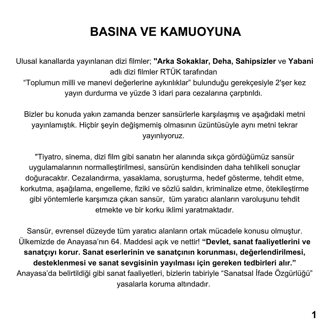 Sinema Oyuncuları Meslek Birliği BİROY tweet media