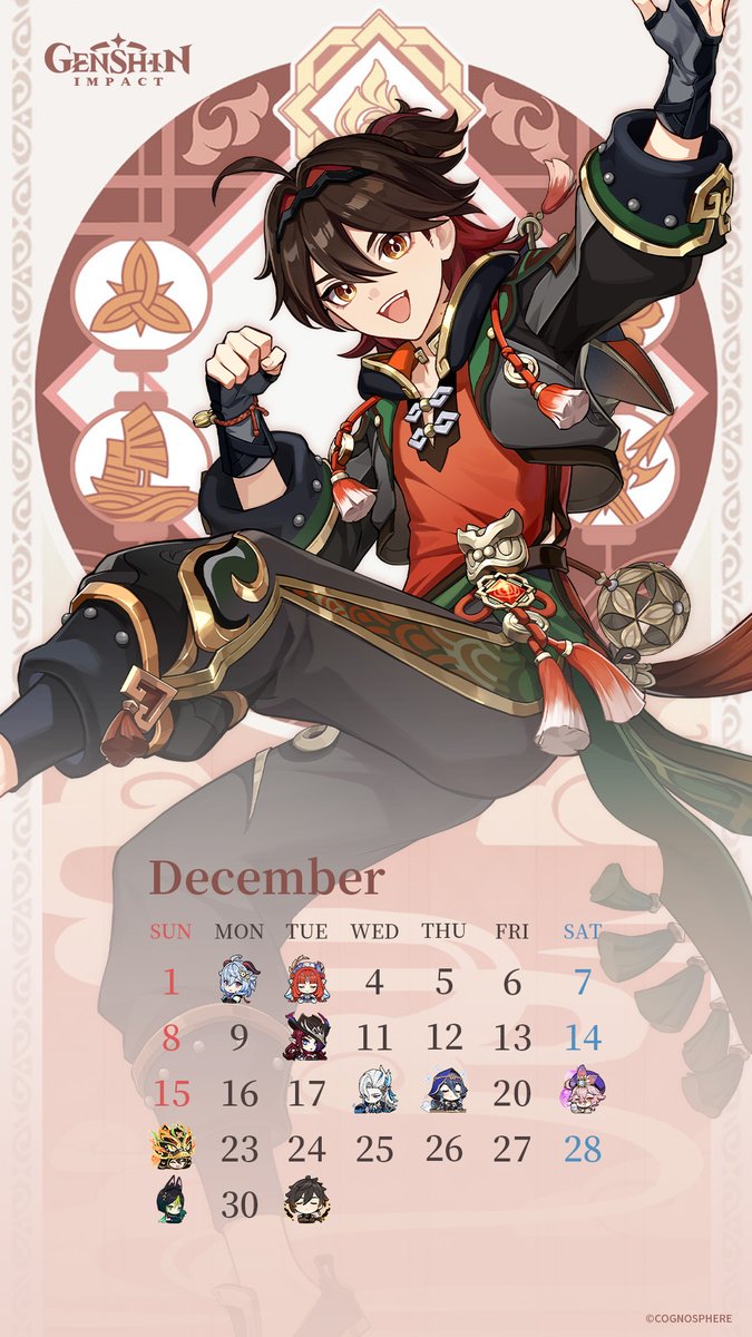 Genshin Impact Calendar Display: December

Hello, Travelers! Here's the December calendar for you~ Feel free to save and use it as you like~

#GenshinImpact