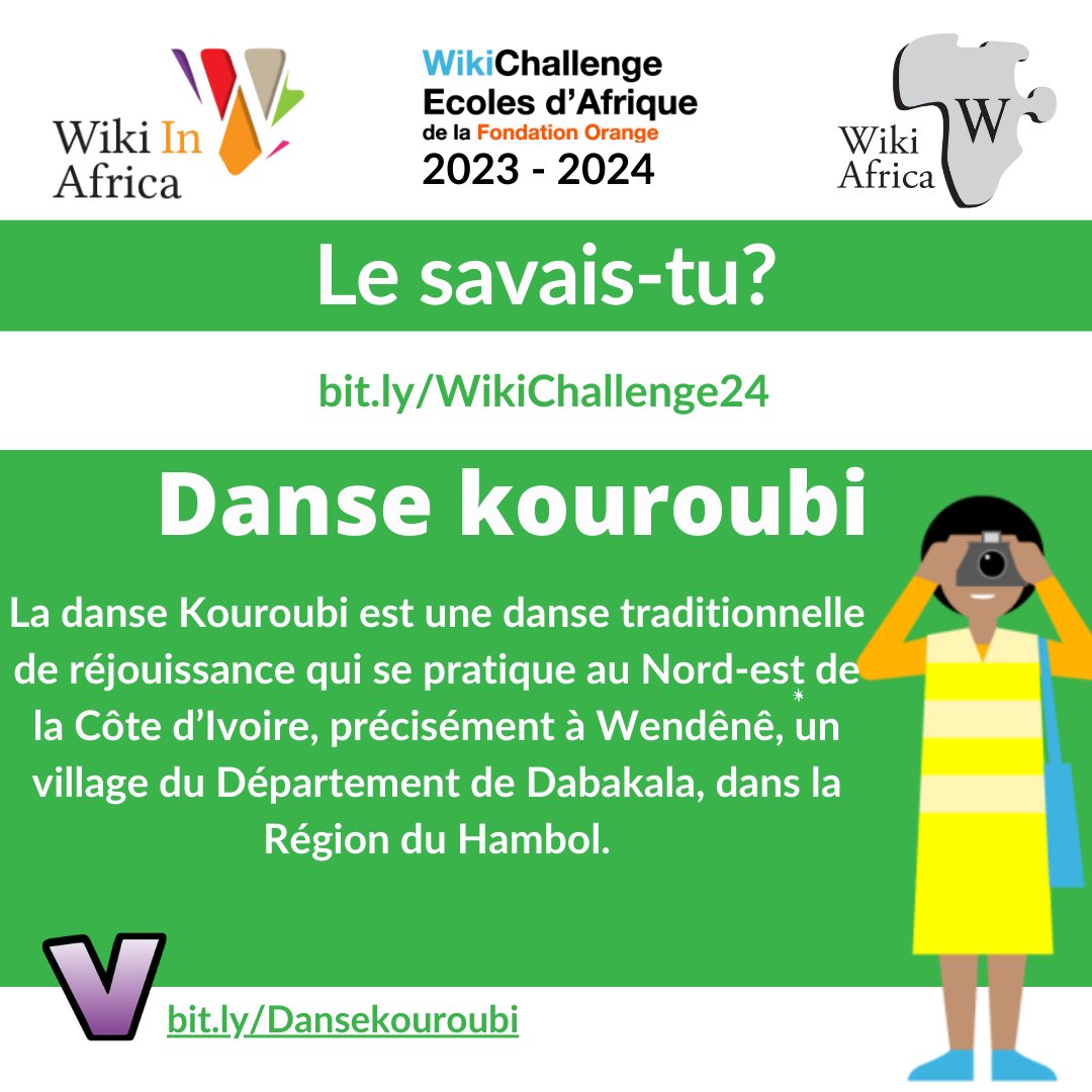 wikiafrica's tweet photo. La Danse Kouroubi, racontĂ©e par les Ă©lĂšves de lâEPP WendĂȘnĂȘ (Dabakala), est Ă lâhonneur dans le #WikiChallengeEcolesdAfrique !
DĂ©couvrez leur travail sur @Vikidia đđŸ https://t.co/p7E1v51jOq
#WikiChallenge #Vikidia #WikiinAfrica #WikiFundi #Education #concours https://t.co/hqr8RE8o7t