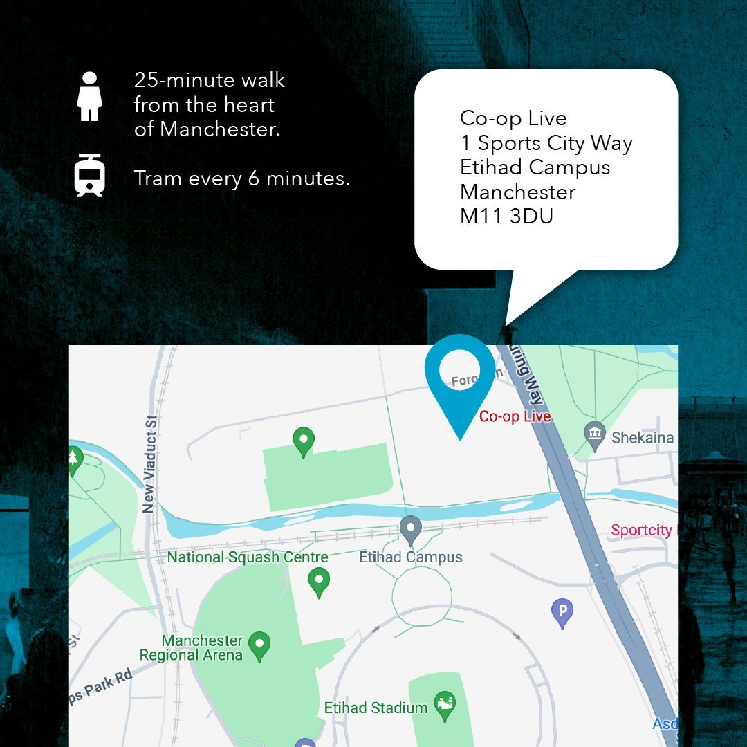 TheCoopLive's tweet photo. Know Before You Go to @TheScript

📝 Plan your night at Co-op Live https://t.co/MONvEODlBl 

🪩 Join the Afterparty: https://t.co/5Mw65nJl2L
🎤 Upgrade to Co-op Backstage Club: https://t.co/qWvtU1VyAQ
🚗 Book Parking: https://t.co/zh2w13QQ5c https://t.co/rP3nGn8JsY