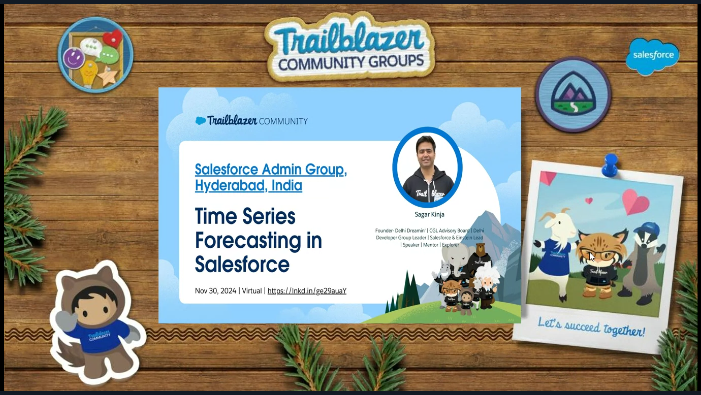 Shiva Yadav - SFDC ☁️ (@shivayadav2322) on Twitter photo The Time Series Forecasting session in Salesforce will start soon.
Here is the link 👇
trailblazercommunitygroups.com/virtual/rooms/…
<a href="/saagarkinja/">Saagar Kinja #DelhiDreamin</a> <a href="/PravinJain13/">Pravin Jain</a> <a href="/HydSFDG/">Hyderabad Salesforce Developer Group</a>
#TimeSeriesForecasting #Salesforce #DataAnalytics #Forecasting #CodeIsha #SalesforceAdmin #Hyderabad The Time Series Forecasting session in Salesforce will start soon.
Here is the link 👇
trailblazercommunitygroups.com/virtual/rooms/…
<a href="/saagarkinja/">Saagar Kinja #DelhiDreamin</a> <a href="/PravinJain13/">Pravin Jain</a> <a href="/HydSFDG/">Hyderabad Salesforce Developer Group</a>
#TimeSeriesForecasting #Salesforce #DataAnalytics #Forecasting #CodeIsha #SalesforceAdmin #Hyderabad