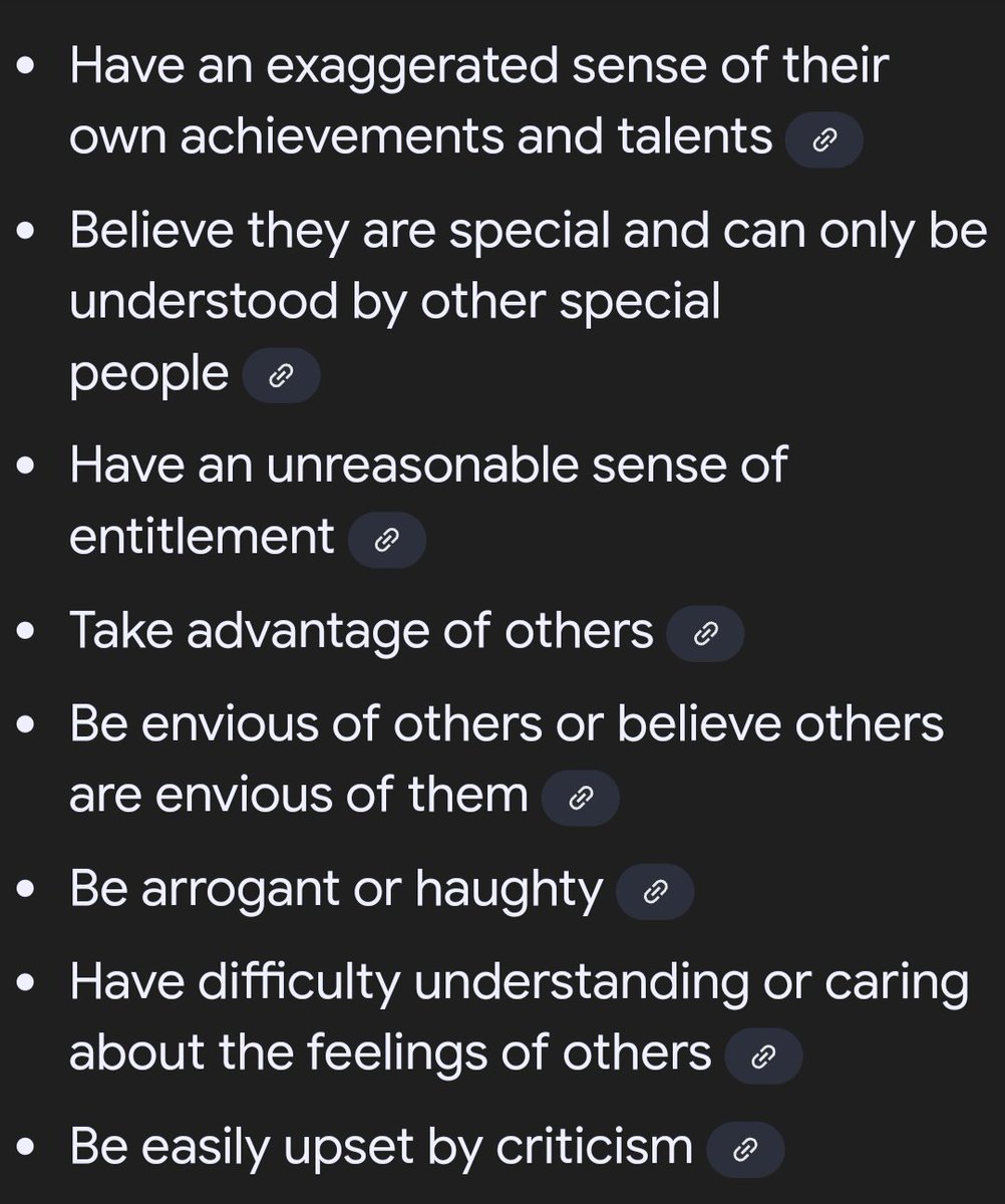 rayray_93_'s tweet photo. @ShaykhSulaiman Narcissistic personality disorder (NPD) is a mental health condition that causes people to have an excessive sense of self-importance, a lack of empathy, and an intense need for admiration.

Screenshot of symptom: https://t.co/8KnkpILnEs