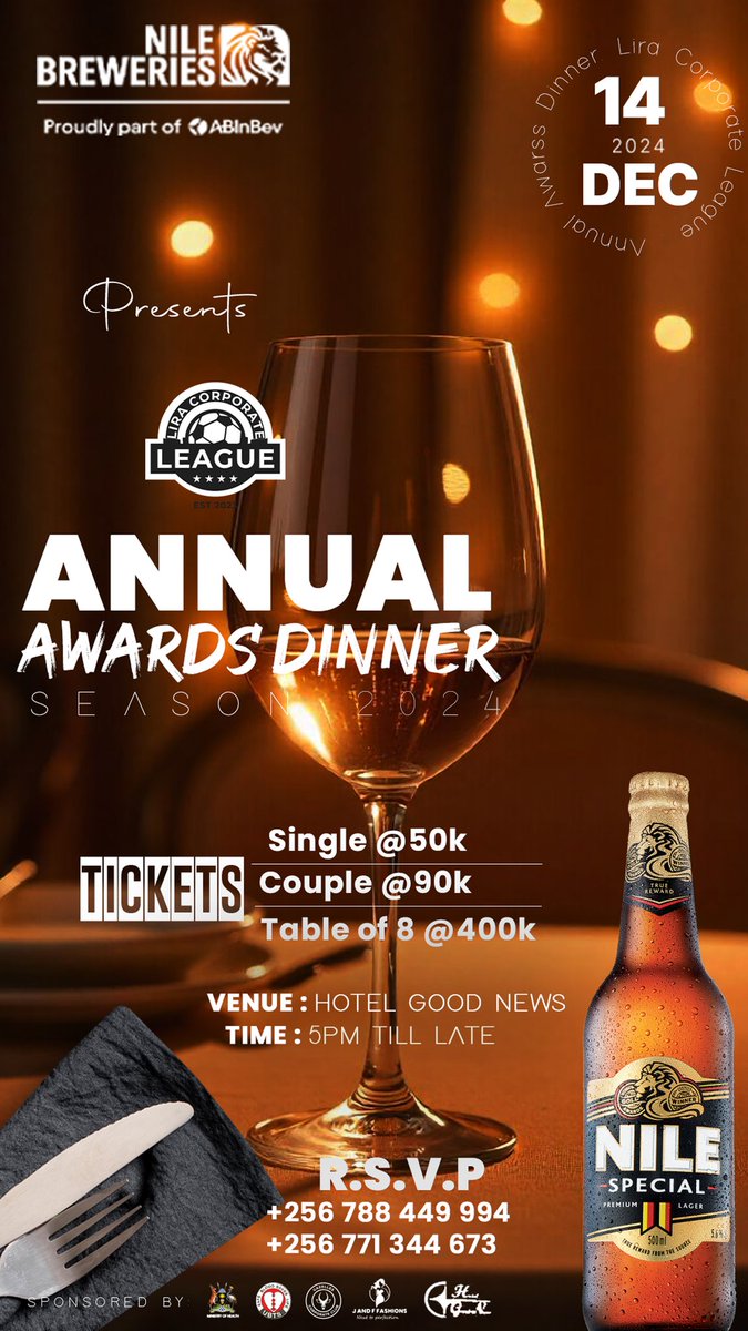 gazellecorpclub's tweet image. @NBLUganda presents #LiraCorporateLeagueAnnualAwardsDinner2024 on Saturday, 14th December 2024, at Hotel Good News, Lira from 5 PM till late

Theme: Gazelles Las Vegas Edition. To reserve your spot today
📞 Call: 0788 449994 or 0771 344673

Let’s make this a night to remember!!