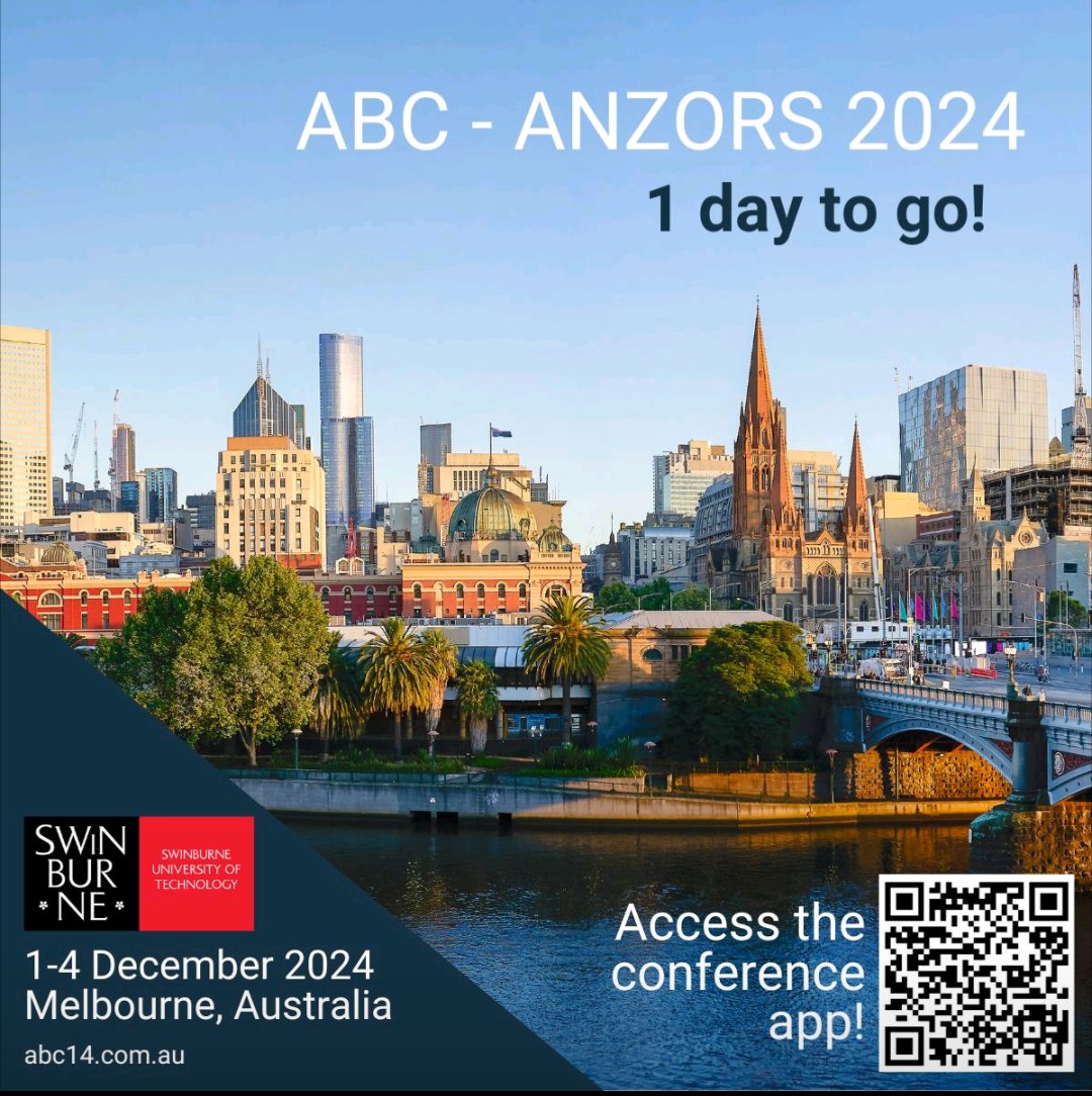 📢1 Day to Go Until ABC-ANZORS 2024! 
We are excited to welcome you tomorrow!
 
👩🏻‍💻Workshops start at 8:30 AM at the SPW Building 
🎉Opening Ceremony starts at 4:30 PM in the ATC101 Lecture Theatre 

Access the full program online: abc14.com.au/for-attendees/
See you there! 
<a href="/ANZORS_/">ANZORS</a>