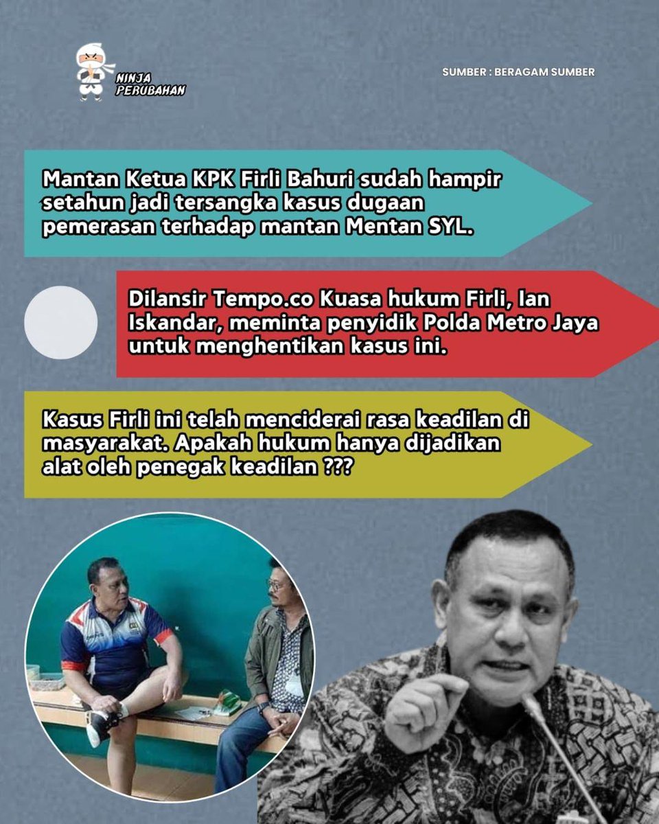AniesIndonesia's tweet image. Rasa keadilan kini tinggal isapan jempol belaka. Dagelan terus menjadi tontonan. Tom Lembong misalnya, meski kasus masih sumir lgsg dikerangkeng stlh ditetapkan jadi tersangka oleh Kejagung.

Sementara Firly setahun menjadi tersangka masih melenggang bebas.

#ninjaperubahan