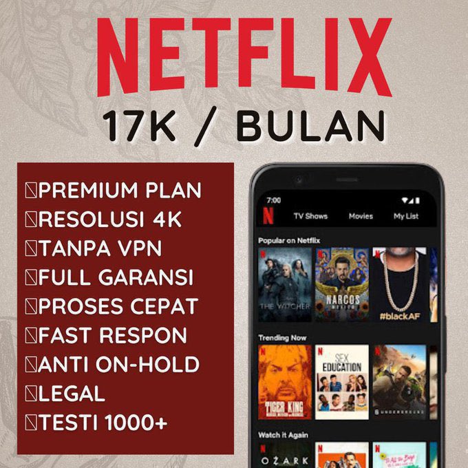 tokocece's tweet photo. ‼️PROMO NETFLIX 17K/BULAN‼️
hai, kamu lagi nyari netflix premium murah tapi bergaransi 1 bulan? yuk order disini✨🤩 #zonauang #zonajajan #zonaba #jualnetflix

✅ full garansi
✅ legal
✅ anti on-hold
✅ resolusi 4k
✅ tanpa VPN
✅ trusted

💭 DM/WA ke : https://t.co/WZK6yelOW2 https://t.co/vEQTVyULOF