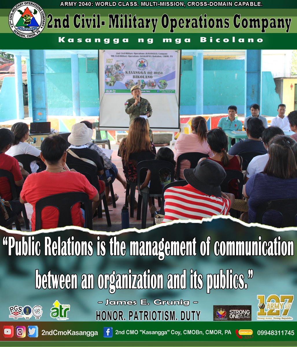 92ndK's tweet photo. QUOTE OF THE DAY
"Public Relations is the management of communication between an organization and its publics."
#strongoneafpphilippine
#KaagapayNgMgaBikolano
#MatatagNaHukbongKatihan
#strongarmystrongrepublic
#kasangga2024
#followerseveryone
#womensforpeaceorganization https://t.co/dBsP0kkbQC