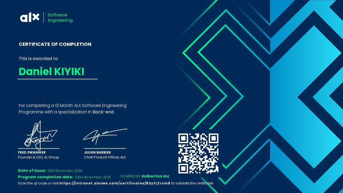 quantdev00's tweet image. This isnโt the end; itโs a semicolon in my journey! ๐
Grateful to God, the ALX team, and @FredSwaniker for investing in African youth.
Special thanks to my family, friends your support means everything.
#ALX #Gratitude #Milestone #ALX