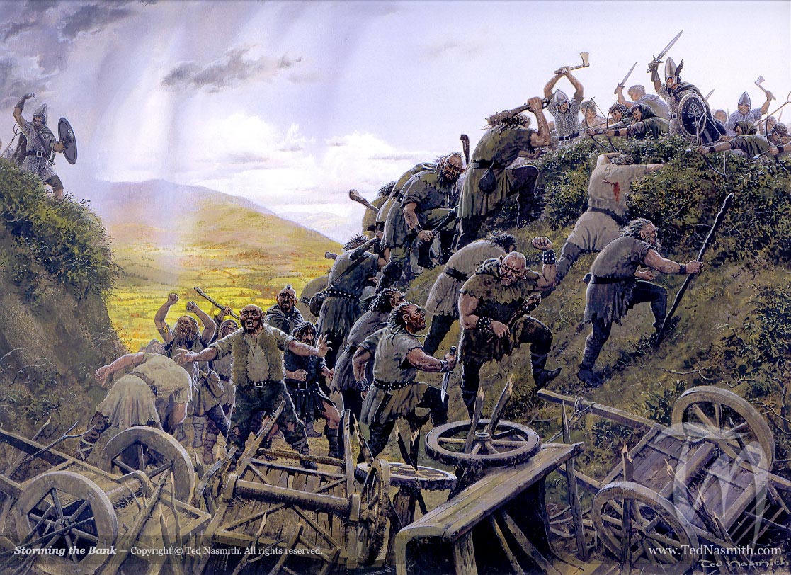 LRonLacy's tweet photo. For #NOVEMBER 2004
‘Storming the Bank’
Ted Nasmith (b. 1956). Gouache on illustration board.
*Tolkien Calendar 2004* (HarperCollins) for November.
#illustration #illustrationart #illustrationartists #TedNasmith #JRRTolkien #TheLordOfTheRings #LOTR #Bywater https://t.co/SQ7I76PE8j