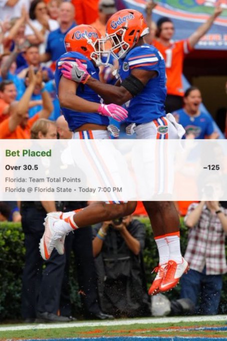 11.30.24🏈

Smood Pick Of The Day 
#CFB Action 
-125 Odds / #DraftKings 

• Florida Gators o30.5 Team Total

• Hit 3/11 Games this season
• FSU ranks 86th in PA averaging 27.7
• FLA averages 27.6 Points For Per Game

(Bias Pick) 

Side play: Badger ATD

 #GamblingX #GoGators