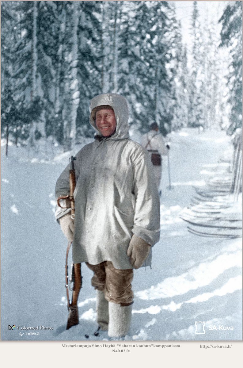 HistoireOdyssee's tweet photo. Le tireur d’élite Simo Häyhä a joué un rôle déterminant dans la victoire psychologique finlandaise. Il a abattu à lui seul 505 soldats  soviétiques en 98 jours, soit un record mondial en la matière. 11/15 https://t.co/m3h5EWtjTz