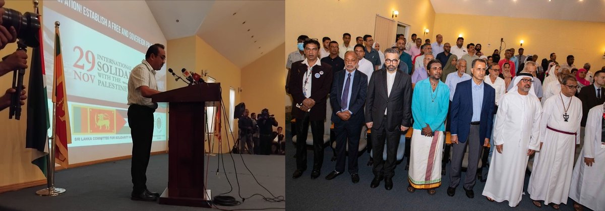 EmbaCubaSriLank's tweet photo. Participó embajador de #Cuba en #SriLanka @AndresMarceloG en acto de solidaridad con #Palestina, que se celebró este 29 de noviembre, fecha decretada por la ONU en 1977, como reclamo mundial por el respeto a la soberanía de esta nación hermana. #FreePalestine 🇵🇸🇨🇺🇱🇰 https://t.co/AY49v020wq