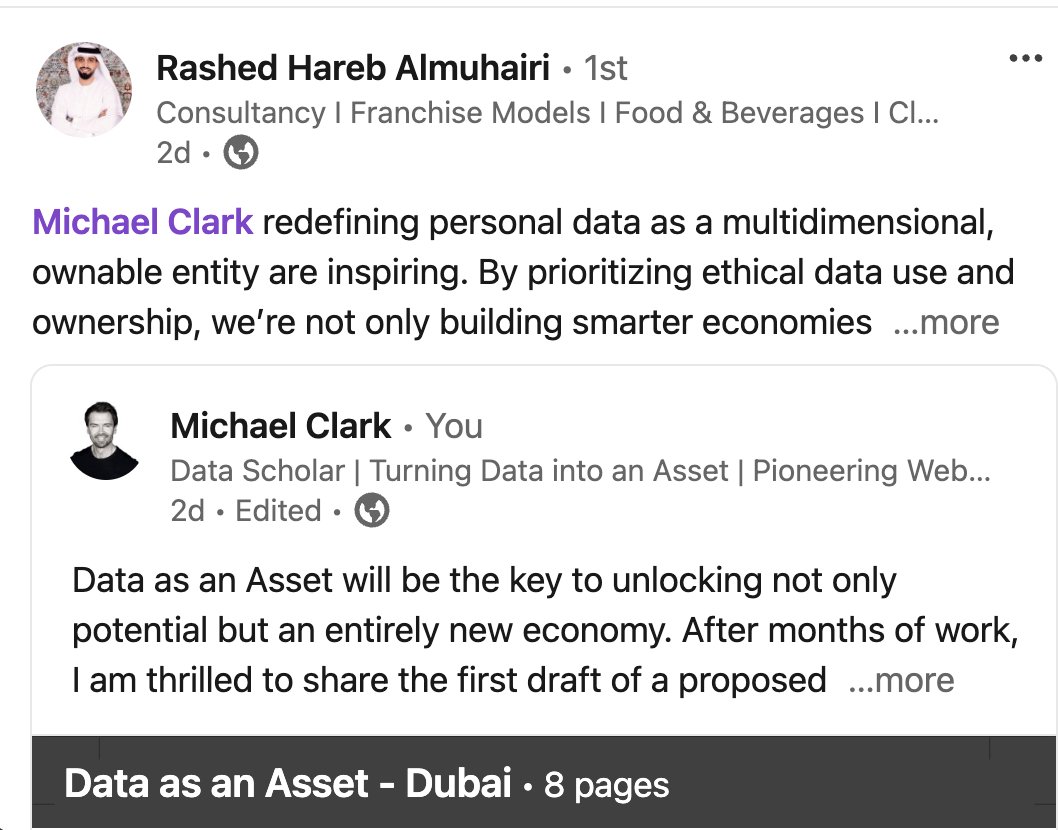 futureofmichael's tweet image. Dubai is turning data into the next real-world asset—innovation, traceability, Personal AI revolution, and job creation, with a currency more valuable than Bitcoin and more utility than Ethereum. Imagine what this could mean for America. Let’s talk @elonmusk @realDonaldTrump