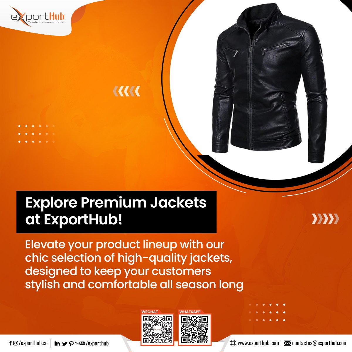 Transform Your Business with Premium Jackets on ExportHub! Discover our stylish collection of high-quality jackets that will keep your customers looking great and coming back for more. Visit us today!
Inquire Now! 
exporthub.com/search?keyword… 
#PremiumJacket #Fashion #B2B #ExportHub