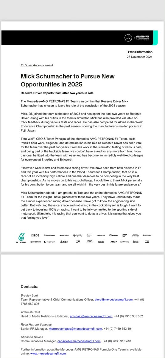 KDannington's tweet photo. Mick will leave #Mercedes #F1 https://t.co/bP3nSVT8Ua