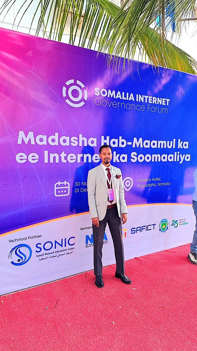Somalia Internet Governance Forum 2024!

Madasha hab-maamulka  internet-ka somalia

🗓️ November 30 - December 1, 2024
📍 Jazeera Hotel, Mogadishu

He will share insights on the topic:
“Balancing Content Regulation and Freedom of Speech on the Internet.”
#SIGF2024