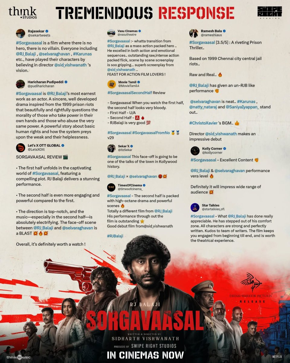 lakshmicinema's tweet photo. Big wave of appraisal from all critics for #Sorgavaasal Book your tickets now for this weekend at Lakshmi Cinemas & Lakshmi Devi, Hosur.
#rjbalaji #weekendmovie #positiveresponse #lakshmicinemas #lakshmidevi #hosur https://t.co/k8ehjq7QRT