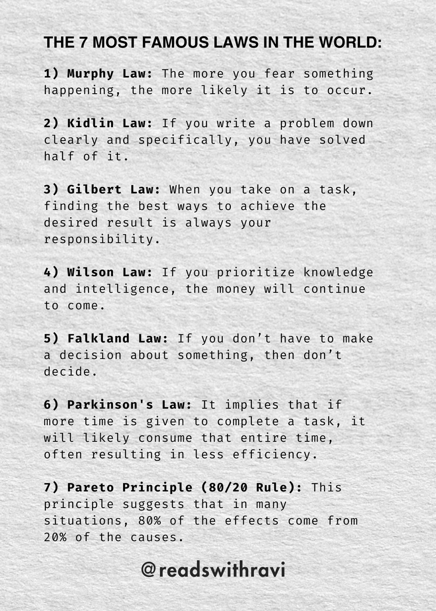readswithravi's tweet photo. The 7 Most Famous Laws in the World ‼️ https://t.co/YHO4pNDfxz